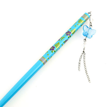 Painted Wood Hair Stick with Tassel 7" Light Blue